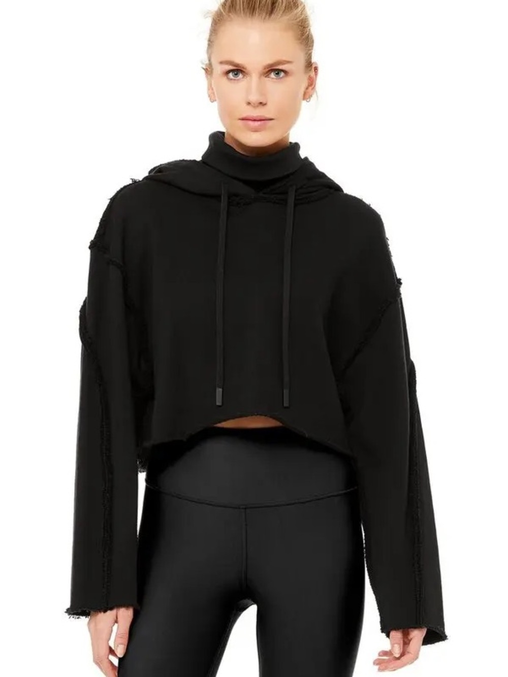 Alo Yoga Black Effortless Cropped Hoodie XS Athleisure Relaxed Fit